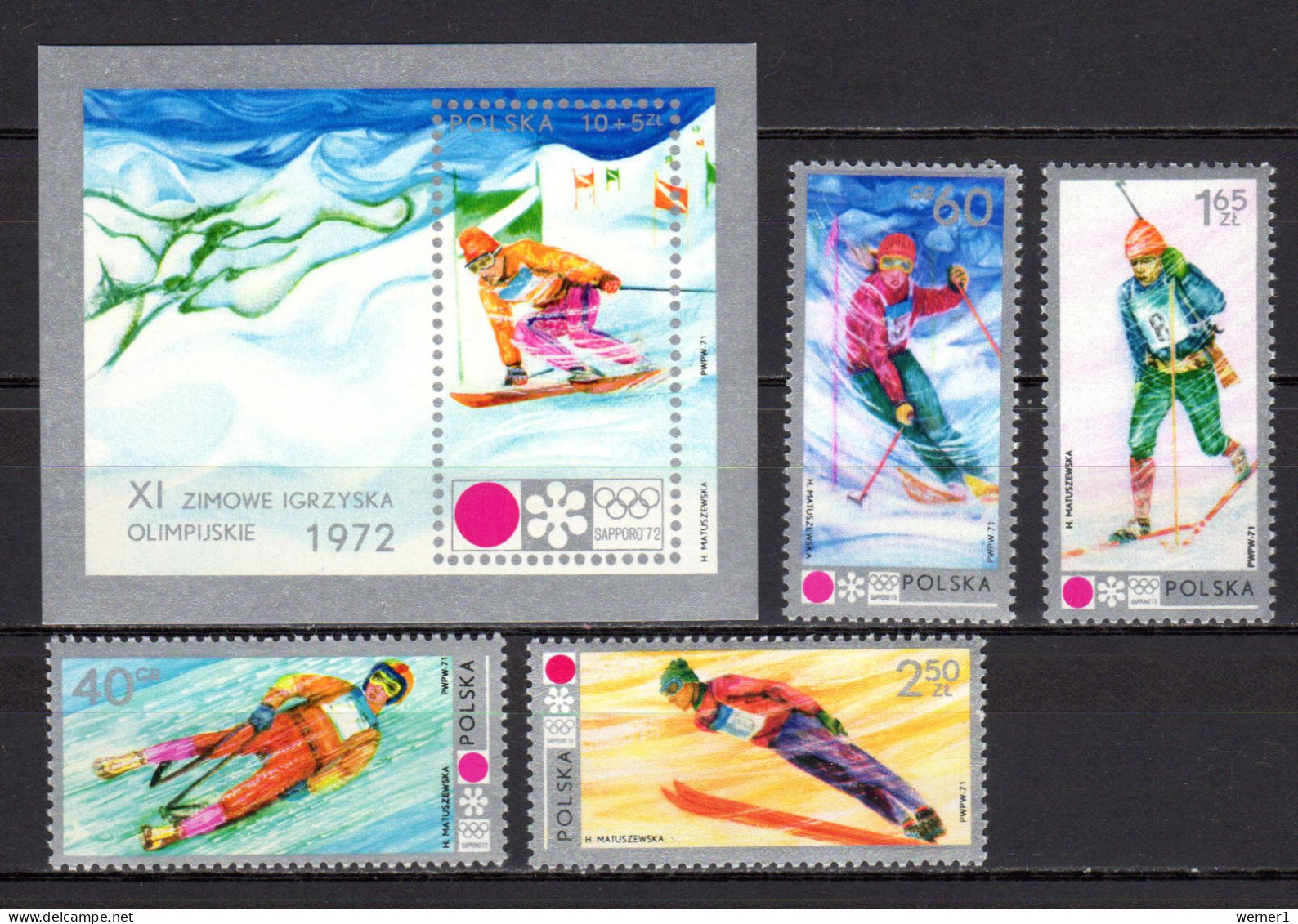Poland 1972 Olympic Games Sapporo Set Of 4 + S/s MNH - Inverno1972: Sapporo