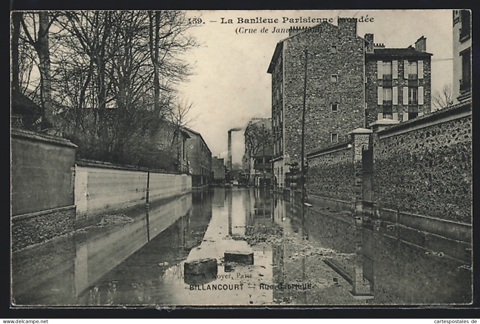 AK Billancourt, Inondée 1910, Rue Gabrielle  - Überschwemmungen