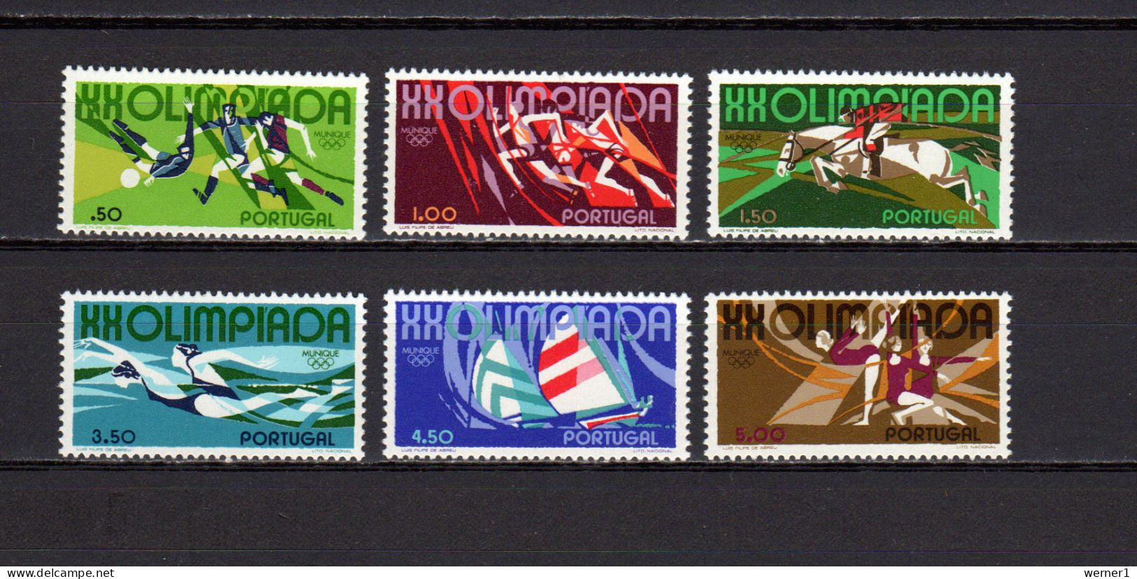 Portugal 1972 Olympic Games Munich, Football Soccer, Equestrian, Swimming Etc. Set Of 6 MNH - Verano 1972: Munich