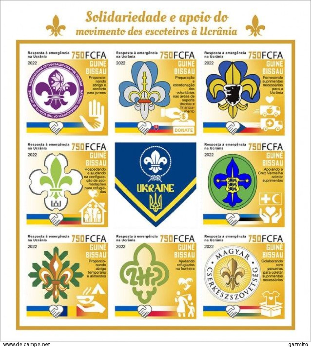 Guinea Bissau 2022, Scout In Ukraina, 8val In Block IMPERFORATED - Nuevos