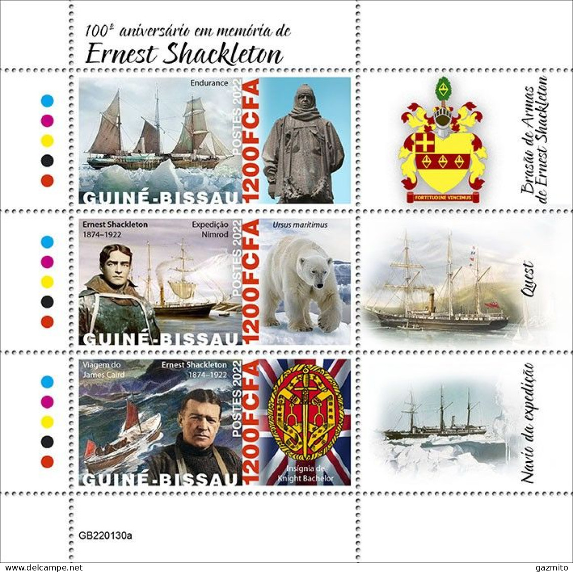 Guinea Bissau 2022, Shackleton, Polar Bear, 3val In Block - Bears