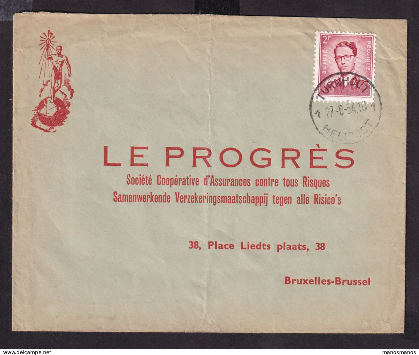 DDFF 848 --  Enveloppe Illustrée TP Baudouin Marchand TURNHOUT HELIPOST 1954 - Courrier Commercial Non Philatélique - Brieven En Documenten