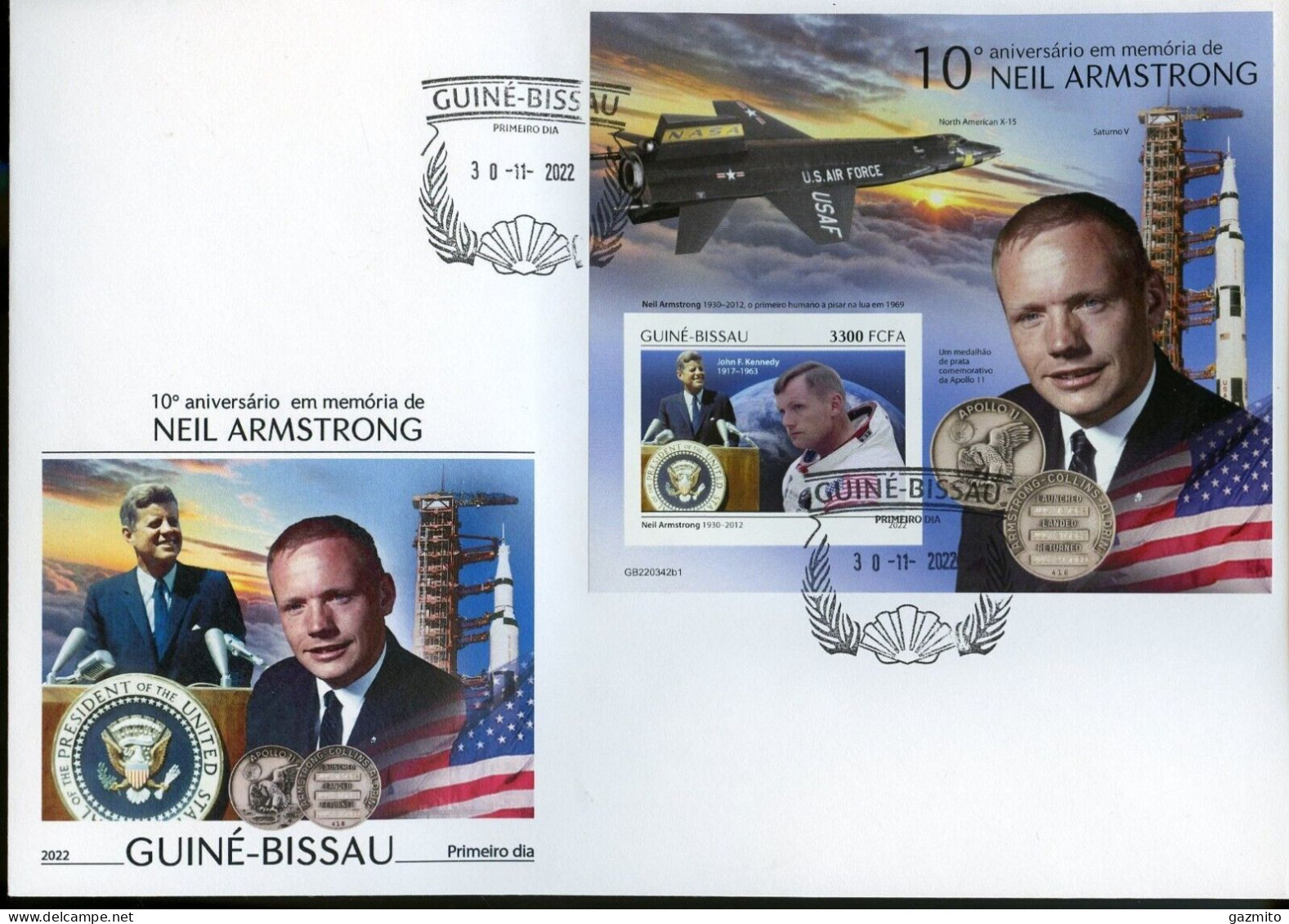 Guinea Bissau 2022, Space, Armstrong, Kennedy, BF In FDC - Kennedy (John F.)