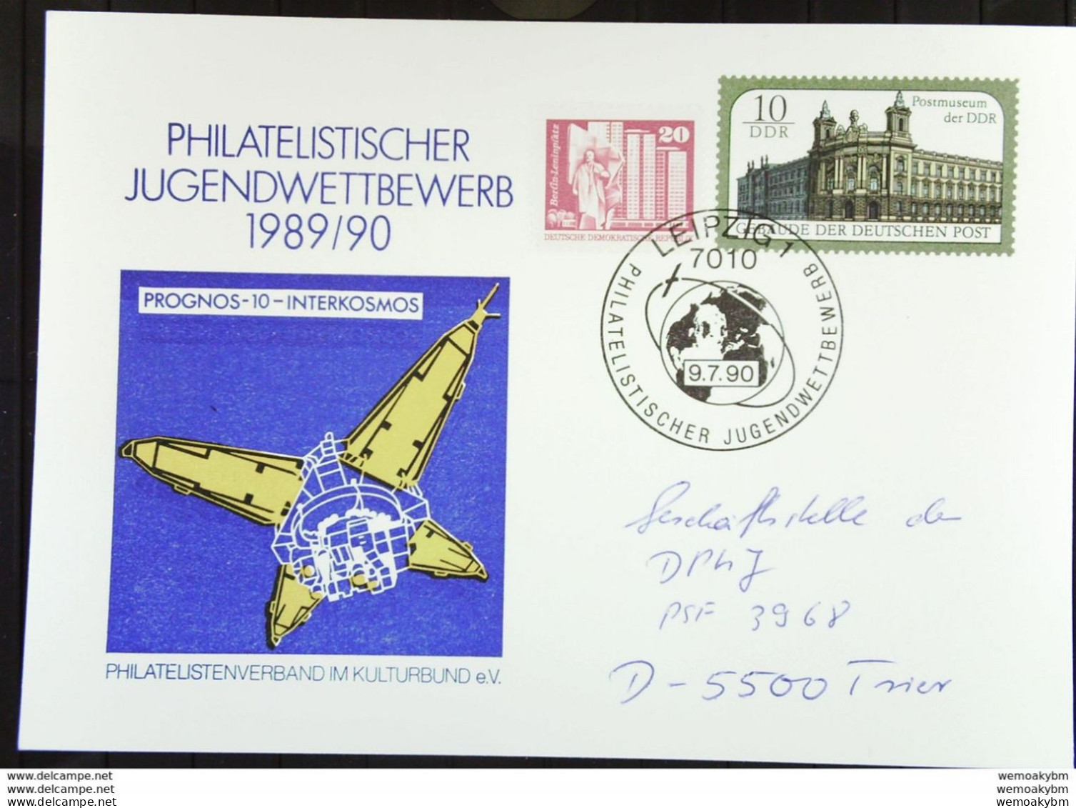 DDR: Privat-Gs-Karte PP 20/13 Mit 20 Pf Zusatzfr. Rollenmarke Importpapier!!! Mit SoSt. V. 9.7.90 Nach BRD Knr: 1869 R W - Privé Postkaarten - Gebruikt