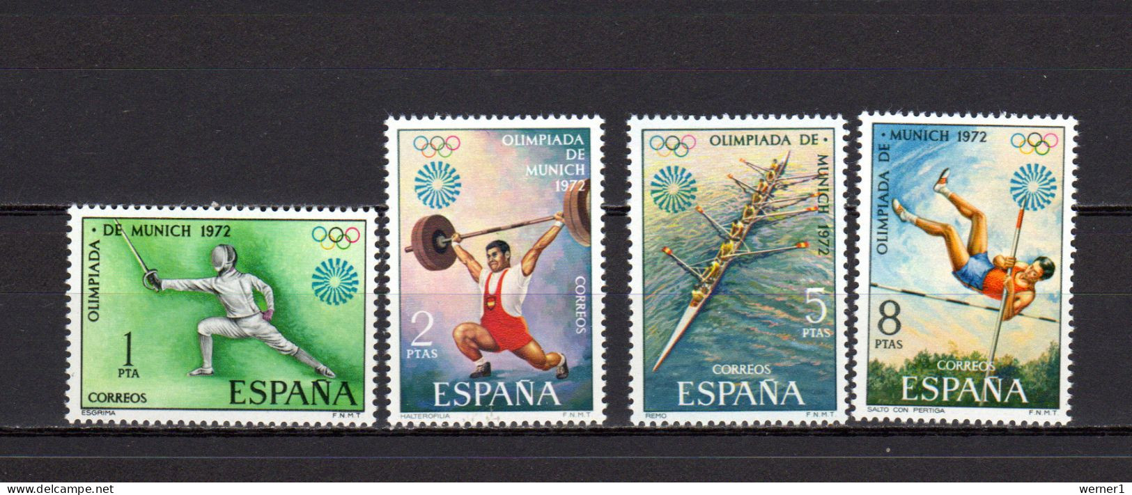 Spain 1972 Olympic Games Munich, Fencing, Weightlifting, Rowing, Athletics Set Of 4 MNH - Estate 1972: Monaco