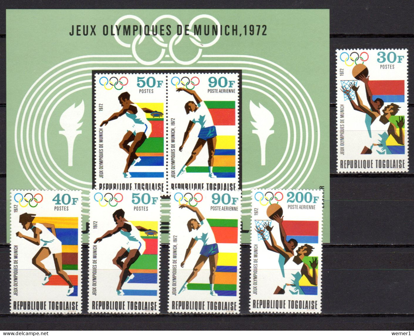 Togo 1972 Olympic Games Munich, Basketball, Athletics Set Of 5 + S/s MNH - Estate 1972: Monaco