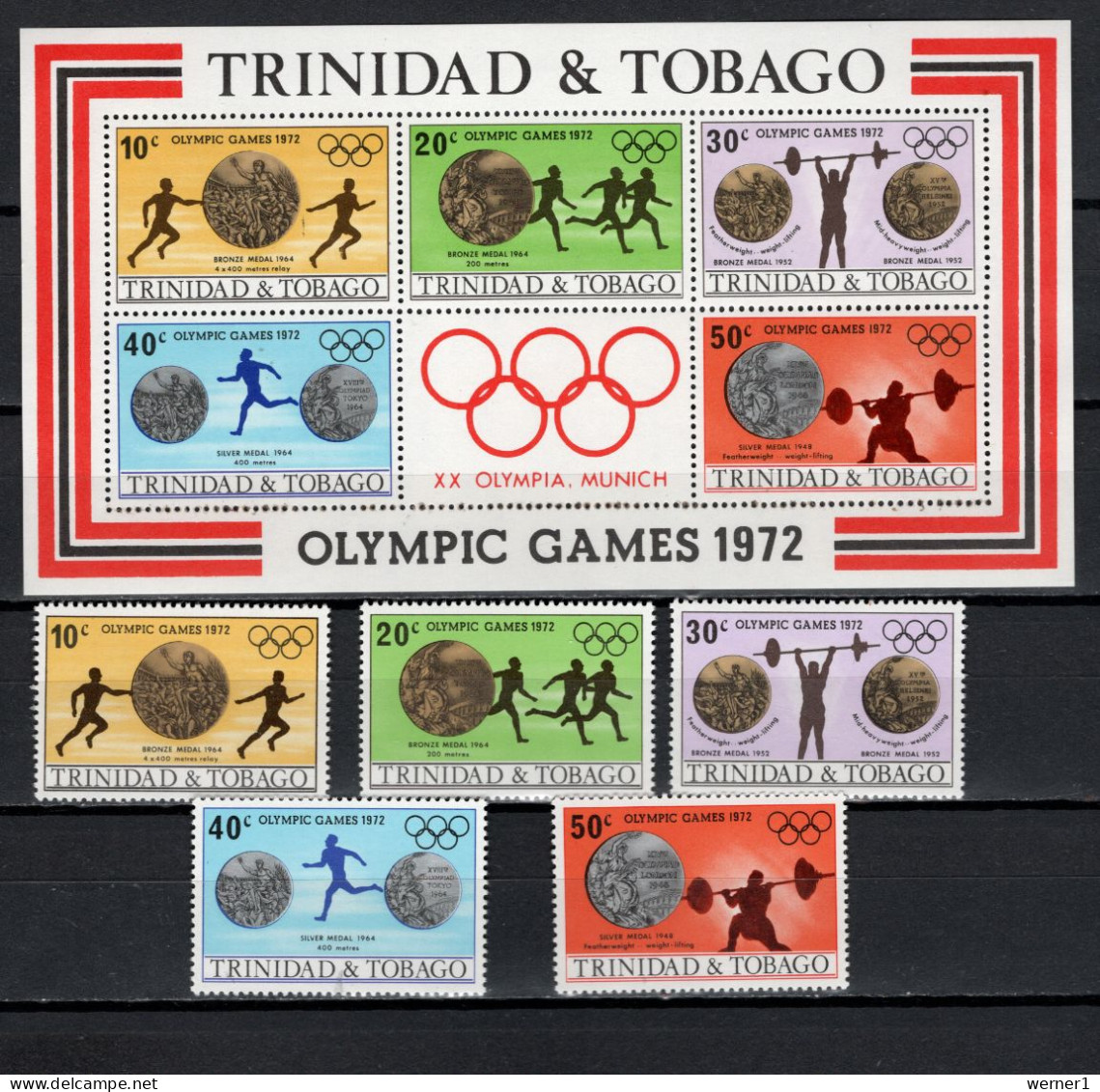 Trinidad & Tobago 1972 Olympic Games Munich, Weightlifting, Athletics Set Of 5 + S/s MNH - Verano 1972: Munich