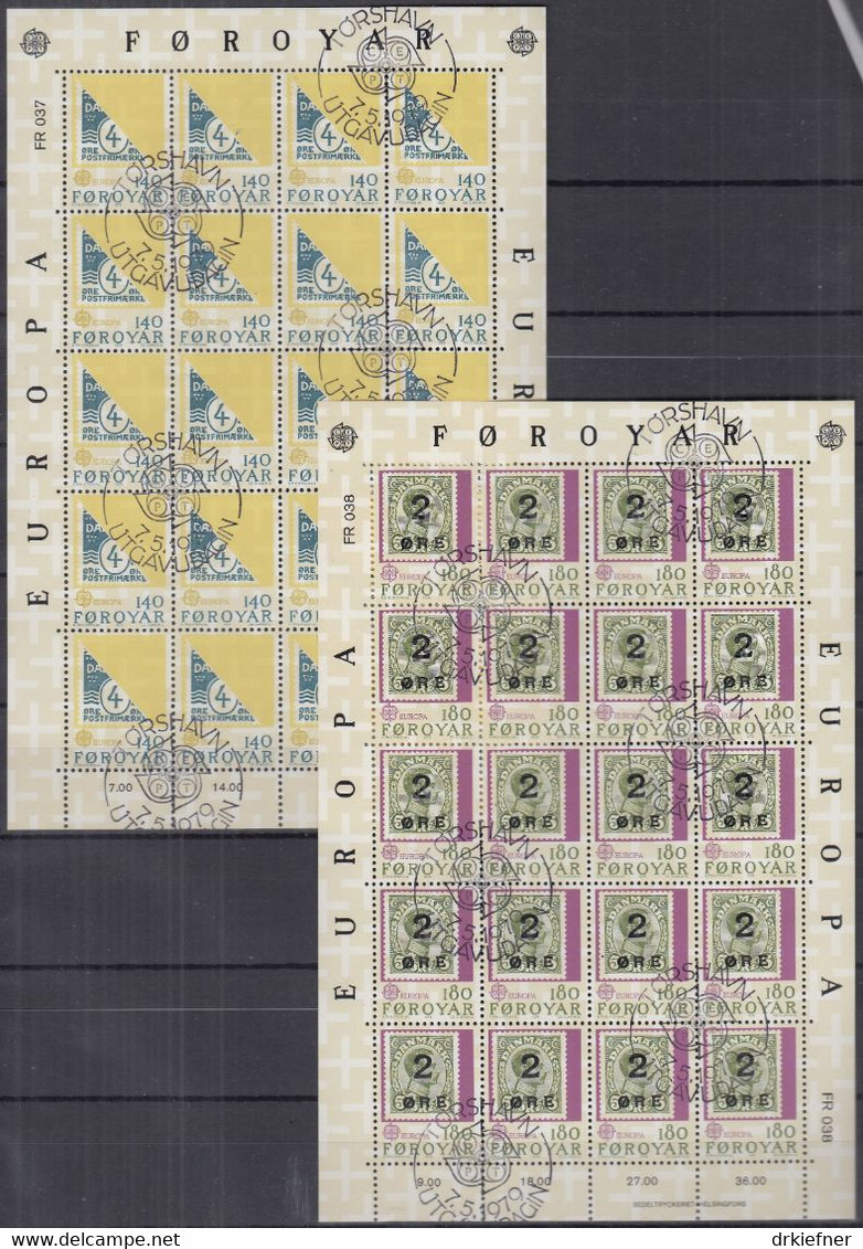 FÄRÖER  43-44, 2 Kleinbogen, Gestempelt, Europa CEPT:  Geschichte Des Post- Und Fernmeldewesens 1979 - 1979