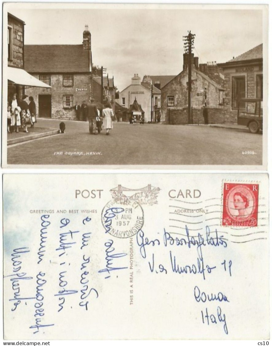 Nevin Nefin Caernarvonshire The Square With Car Pub & People B/w Pcard Pwllheli 3aug1957 To Italy With QE2 D.2.5 Solo - Caernarvonshire