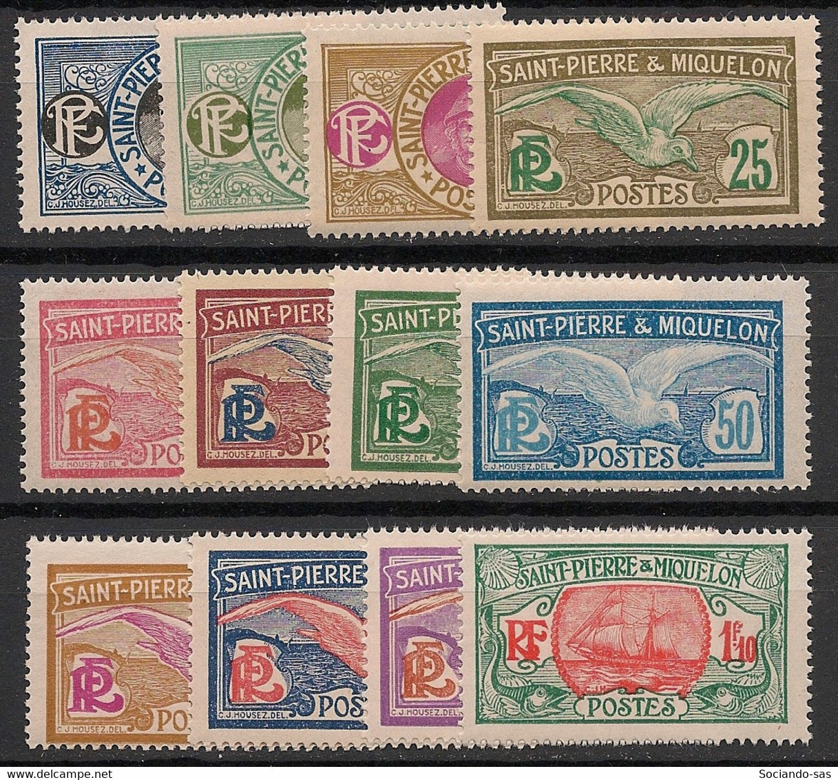SPM - 1922-28 - N°YT. 107 à 117A - Série Complète - Neuf * / MH VF - Neufs