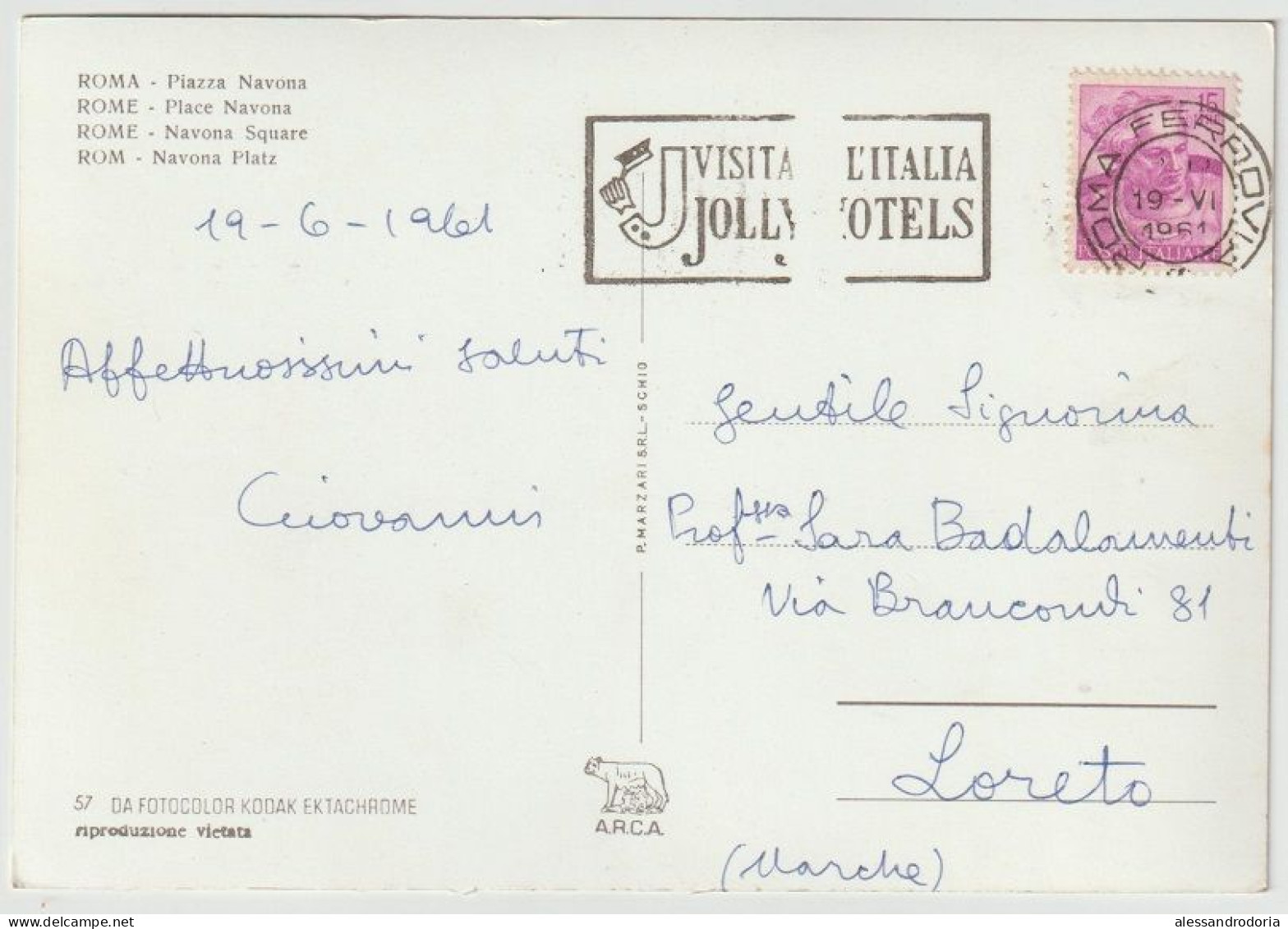 Cartolina Viaggiata Affrancata Roma Piazza Navona 1961 Francobollo 15 Lire - Orte & Plätze
