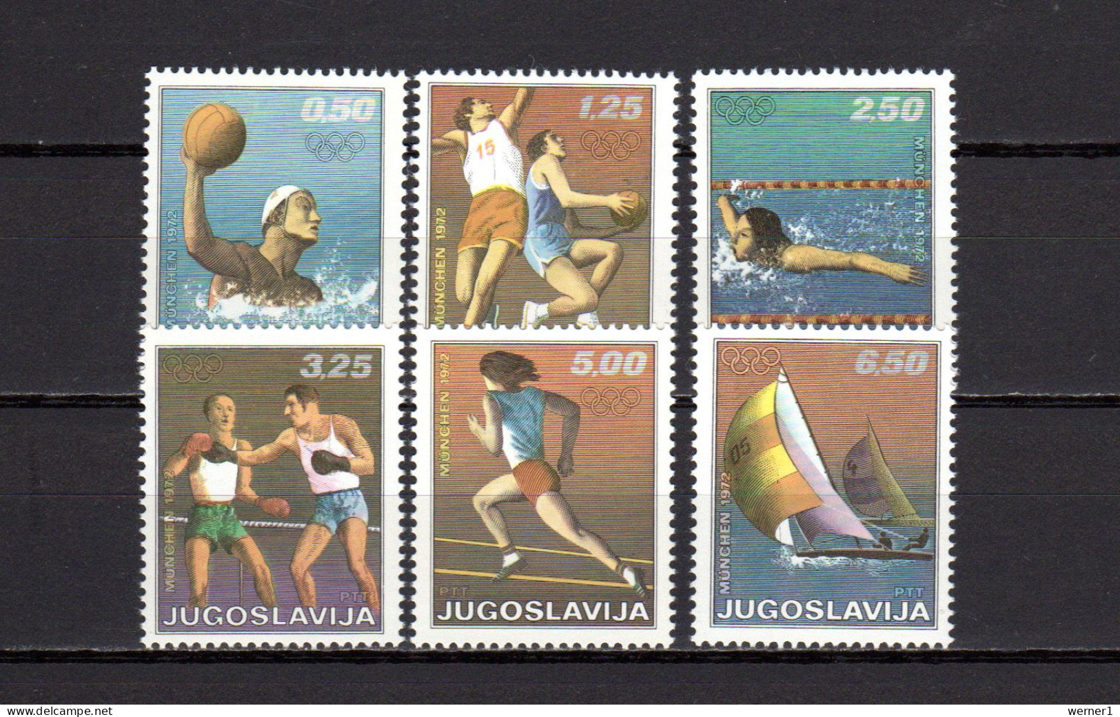 Yugoslavia 1972 Olympic Games Munich, Waterball, Basketball, Swimming, Boxing, Athletics, Sailing Set Of 6 MNH - Sommer 1972: München