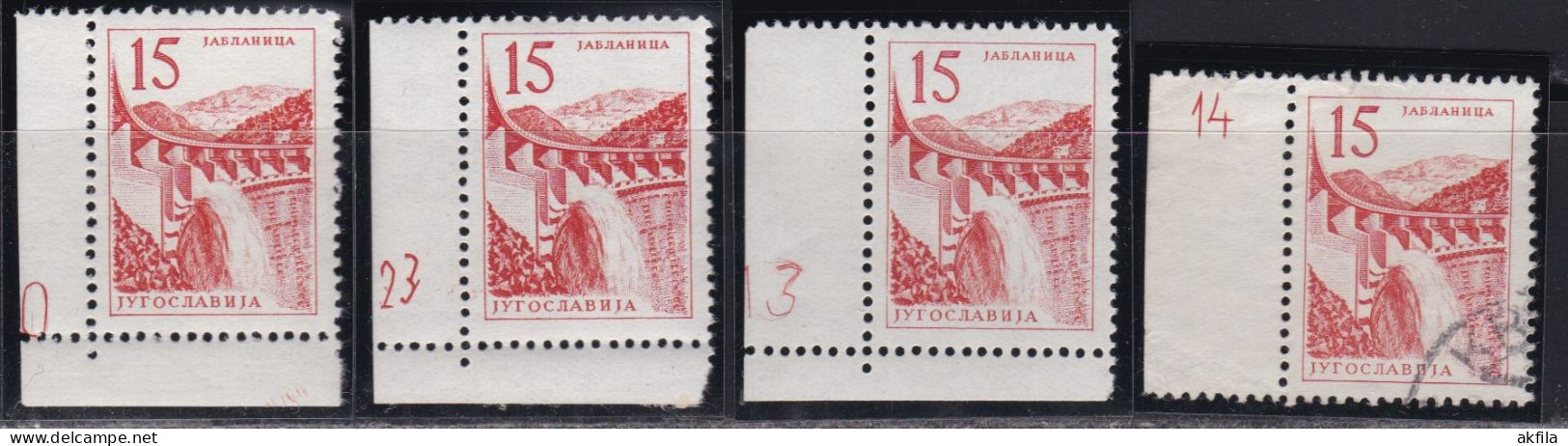 Yugoslavia 1958 Definitive Stamps With Printing Plate Markings, MNH And Used Michel 857. - Oblitérés