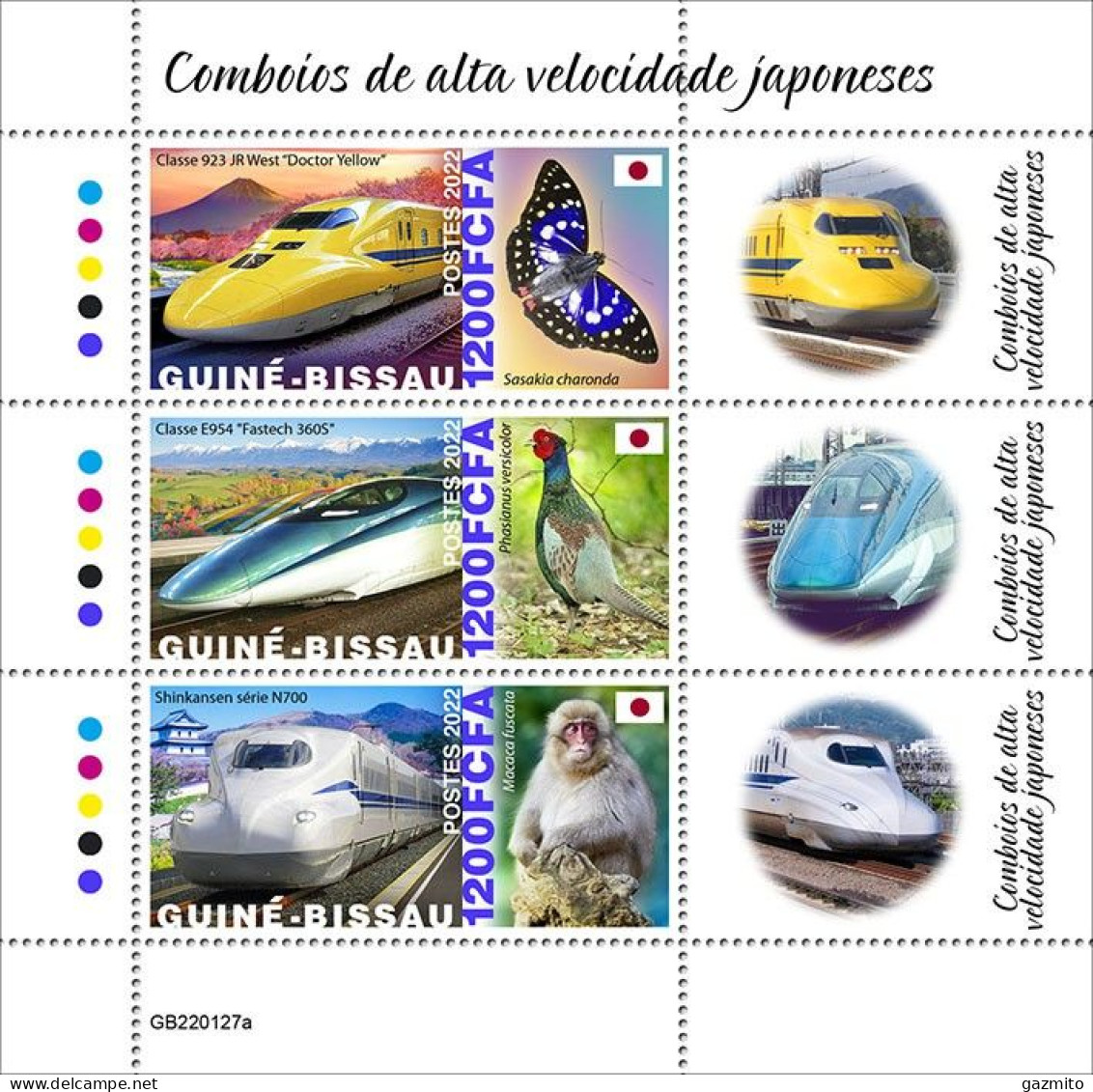 Guinea Bissau 2022, Train In Japan, Bird, Monkey, Butterfly, 3val In Block - Vlinders