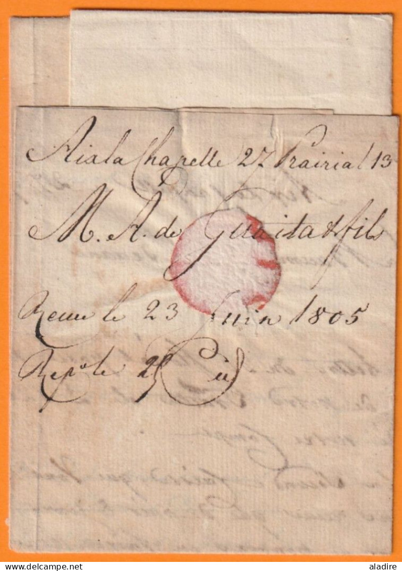 1805 - 27 Prairial XIII - Lettre Pliée De 103 AIX LA CHAPELLE En Rouge Vers BEAUNE, Côte D'Or - Taxe 8 - 1792-1815 : Departamentos Conquistados