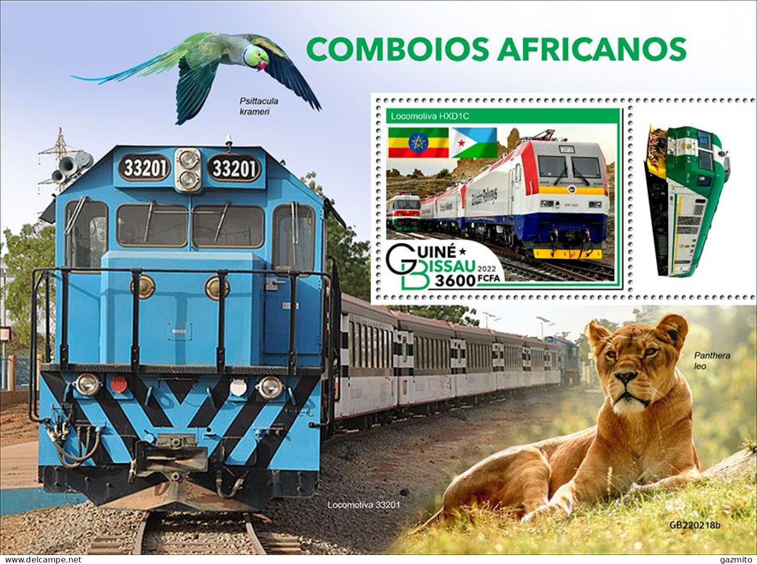 Guinea Bissau 2022, Trains Of Africa, Lion, Parrot, BF - Félins