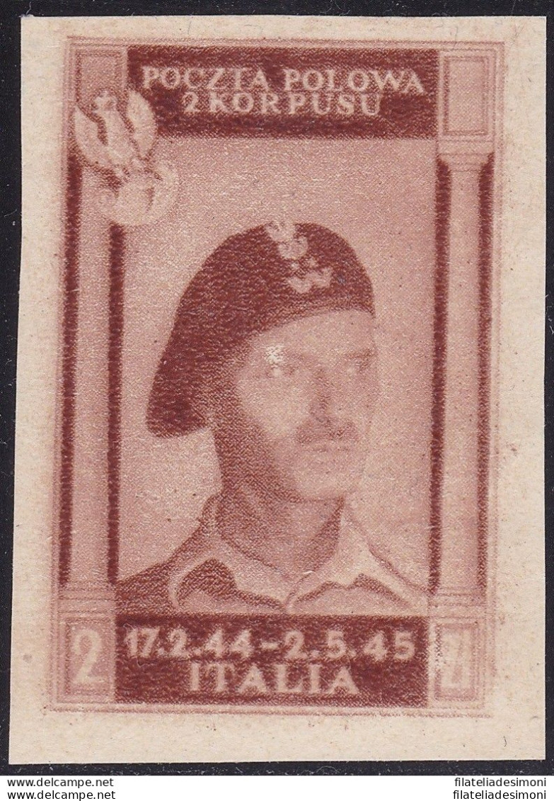 1946 CORPO POLACCO, N° 8B 2z. Bruno Rosso CARTA SPESSA (*) SENZA GOMMA - 1946-47 Zeitraum Corpo Polacco