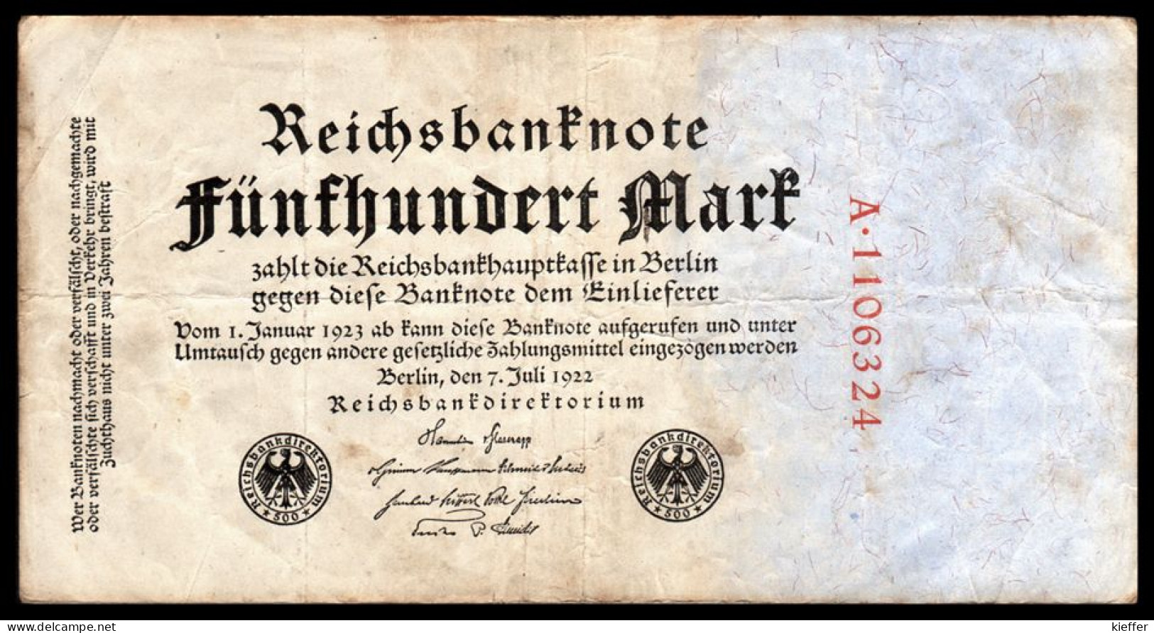 DEUTSCHLAND - ALLEMAGNE - 500 Mark Reichsbanknote - Chiffres Rouges - 1922 - P74a - VF / TTB - 500 Mark