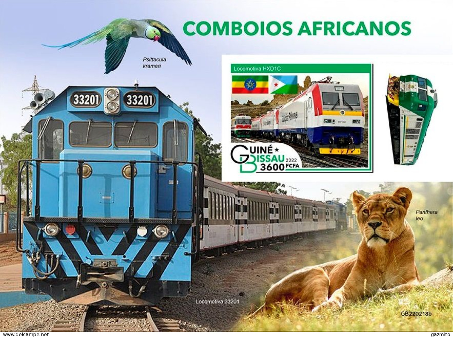 Guinea Bissau 2022, Trains Of Africa, Lion, Parrot, BF IMPERFORATED - Parrots