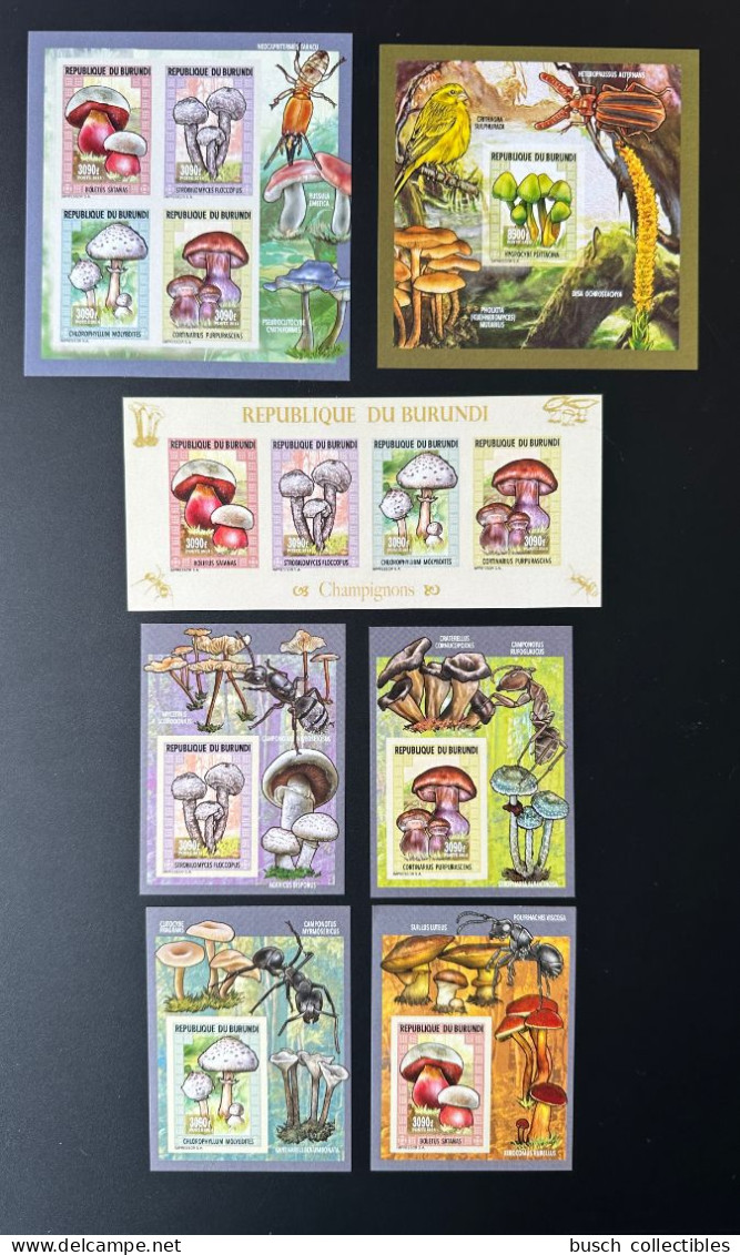 Burundi 2014 / 2015 Mi. 3548 - 3552 Bl. 547 - 551 ND IMPERF Champignons Pilze Funghi Mushrooms Insects Insectes Insekten - Unused Stamps