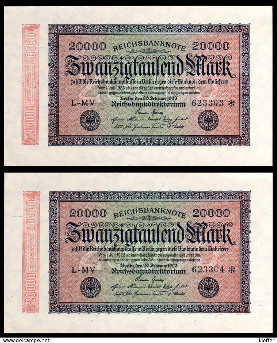 DEUTSCHLAND - ALLEMAGNE - 20000 Mark Reichsbanknote - 2 N° - 1923 - P85a - AUNC / Pr Neuf - 20000 Mark