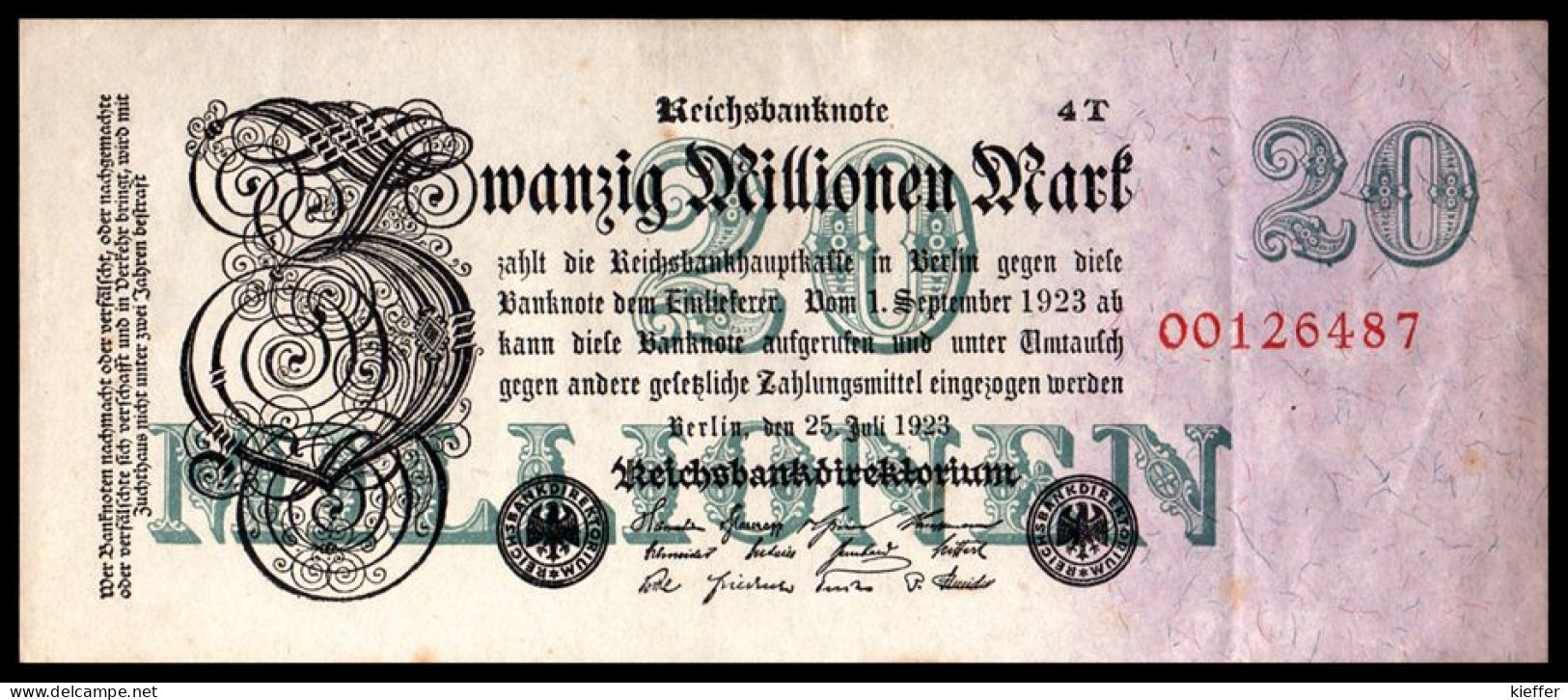DEUTSCHLAND - ALLEMAGNE - 20 Millionen Mark Reichsbanknote - 1923 - P97b - AU/SPL - 20 Millionen Mark