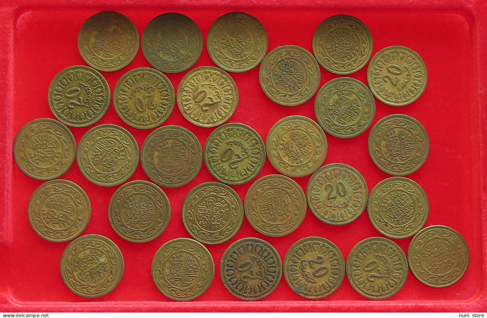 COLLECTION LOT TUNISIA 20 MILLIEMES 28PC 123G #xx40 1890 - Tunesien