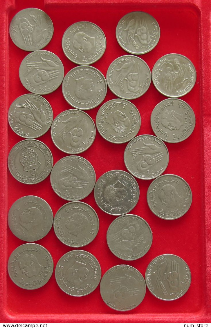 COLLECTION LOT TUNISIA 1/2 DINAR 23PC 185G #xx40 2031 - Tunisia