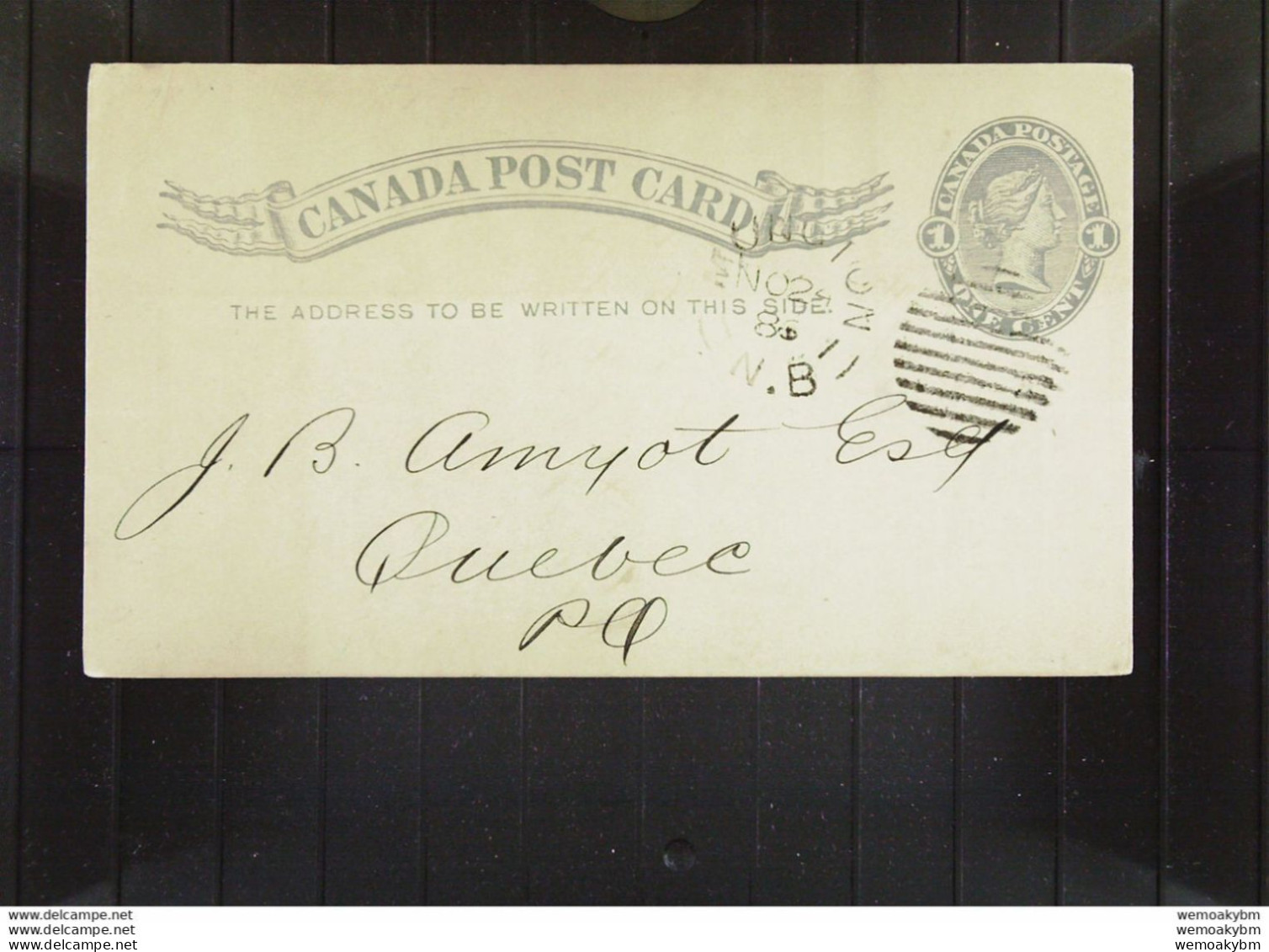 CANADA POST CARD Ganzsache Mit 1 Cent Vom 24. Nov. 1886 Von BANK OF NOVA SCOTIA Nach Quebec - Gute Erhaltung! 12,8 X 7,5 - 1860-1899 Règne De Victoria