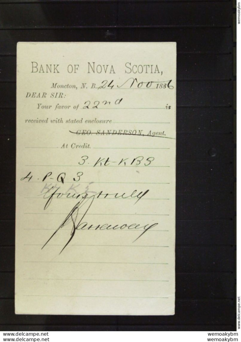 CANADA POST CARD Ganzsache Mit 1 Cent Vom 24. Nov. 1886 Von BANK OF NOVA SCOTIA Nach Quebec - Gute Erhaltung! 12,8 X 7,5 - 1860-1899 Reign Of Victoria