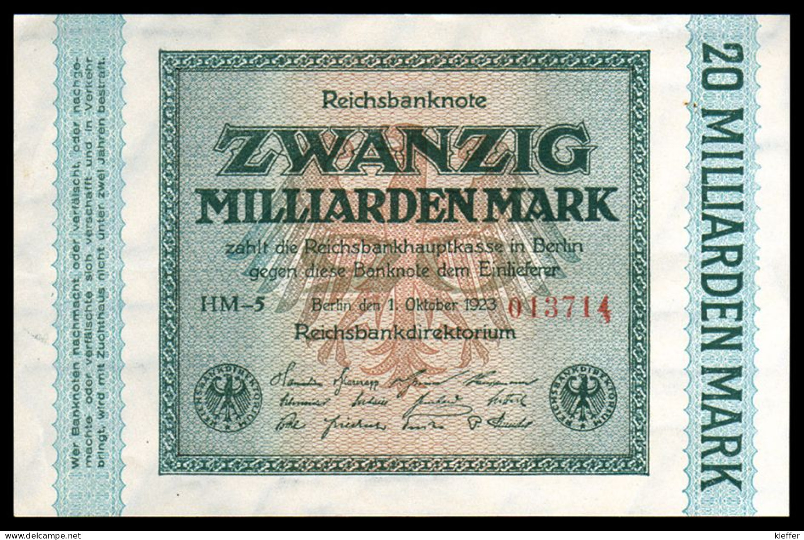 DEUTSCHLAND - ALLEMAGNE - 20 Milliarden Mark Reichsbanknote - 1923 - P118 - AUNC/pr Neuf - 20 Milliarden Mark