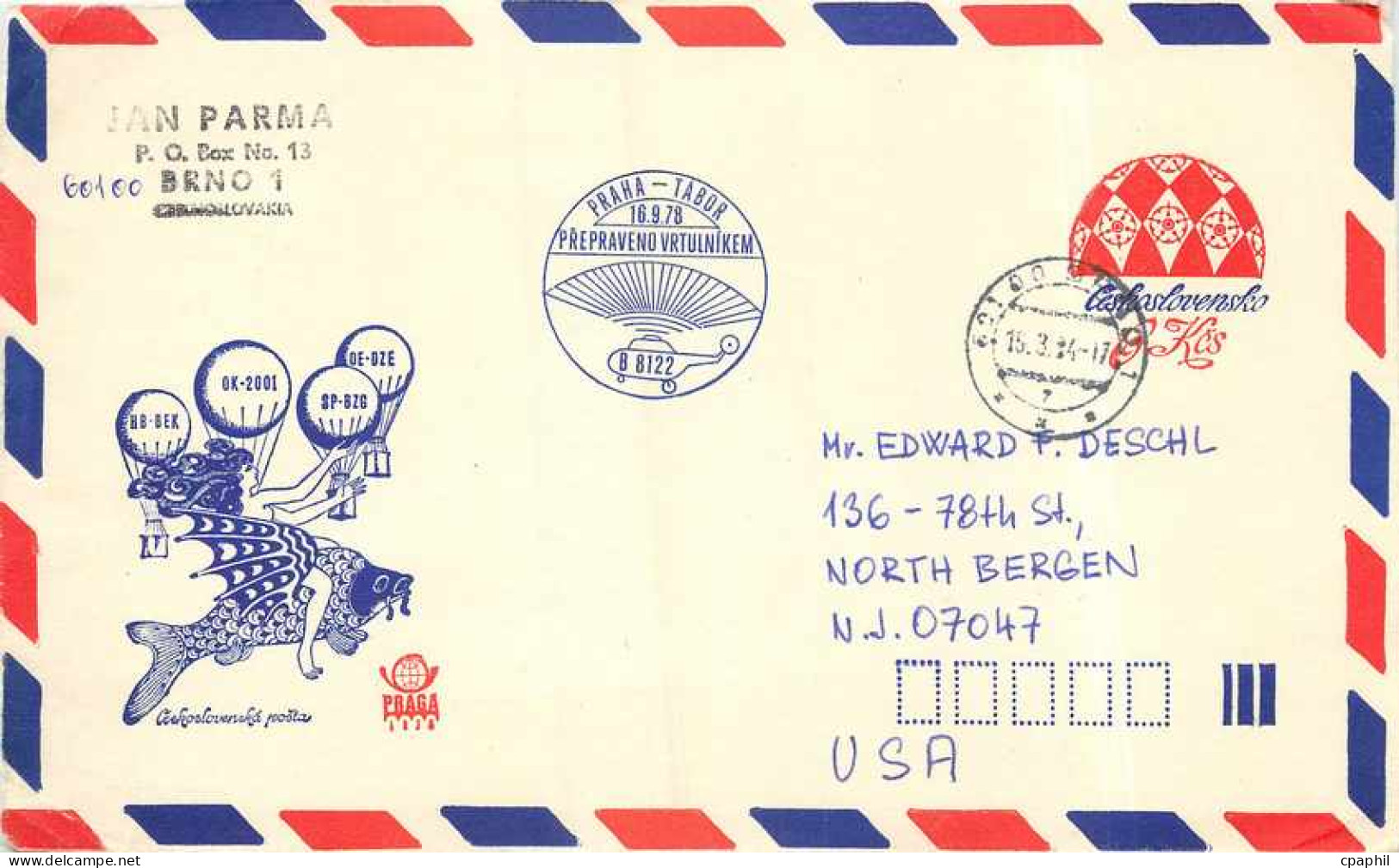 Entier Postal Stationary Tchequie Eventail Poisson Ballon Dirigeable - Cartes Postales