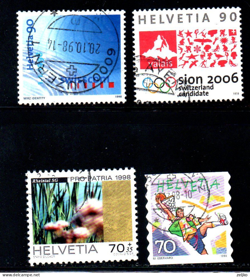 Switzerland, Used, 1998, Michel 1638, 1639, 1649, 11661, Lot - Gebruikt