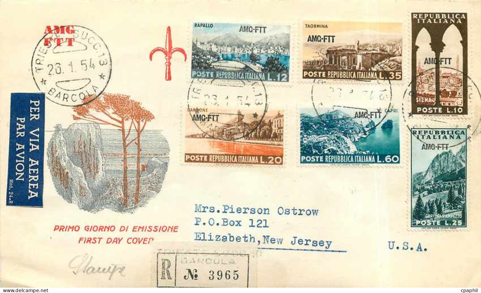 Lettre Cover Italie Italia AMG FTT  FDC 1954  - Poststempel