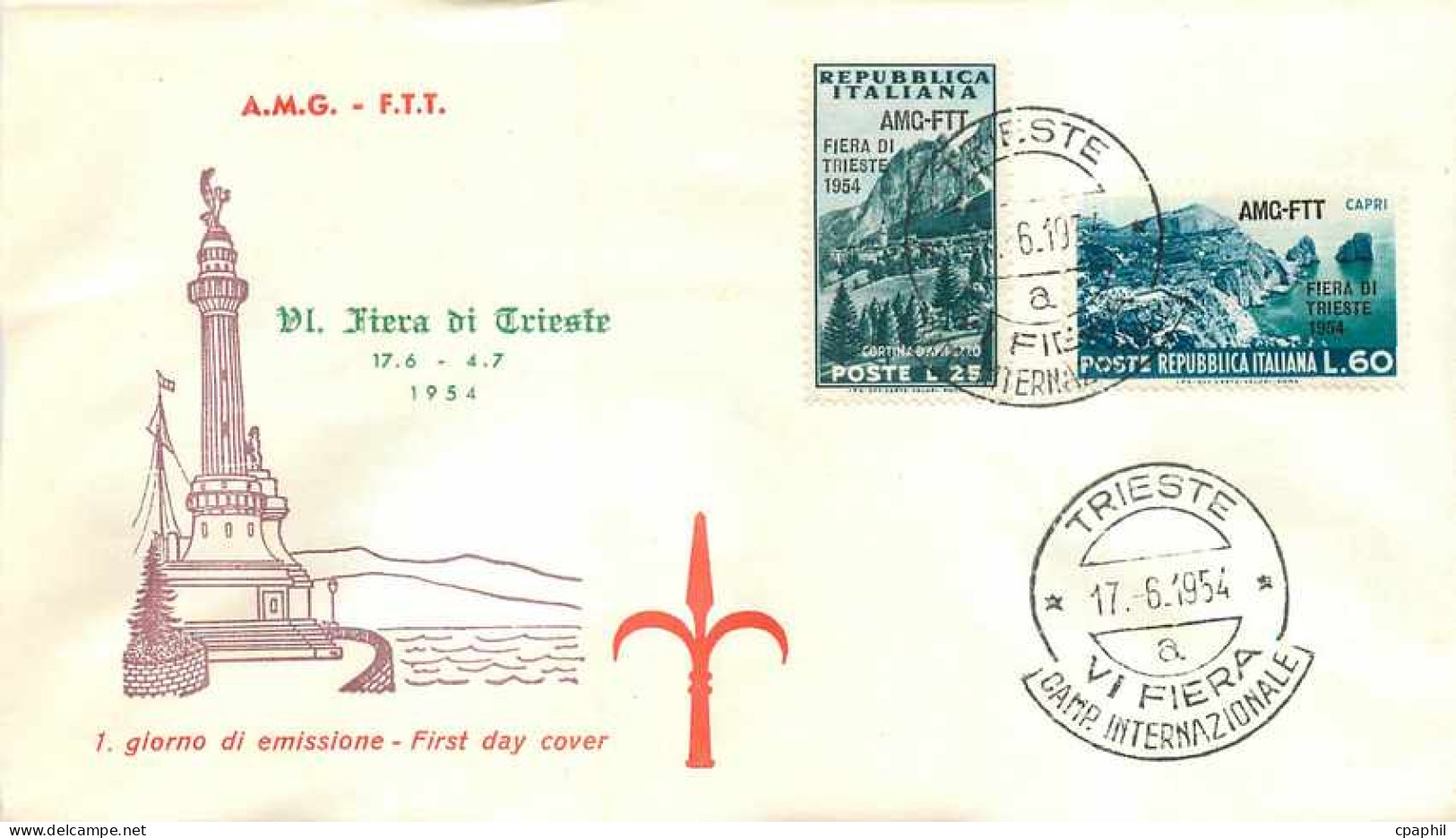 Lettre Cover Italia AMG FTT Fiera Di Trieste Phare 1954 - Poststempel