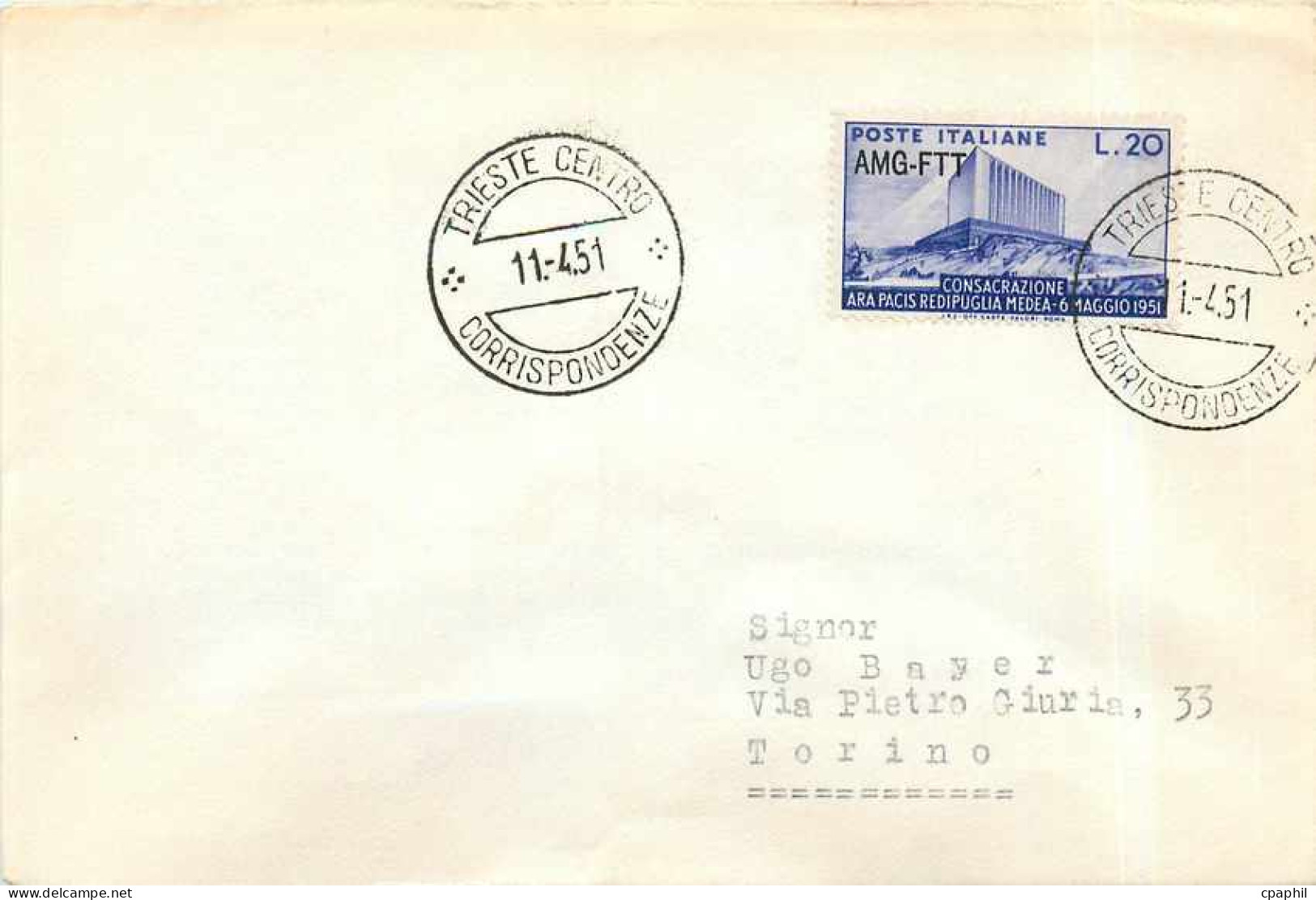 Lettre Cover Italie AMG FTT  FDC 1951 - Marcophilie