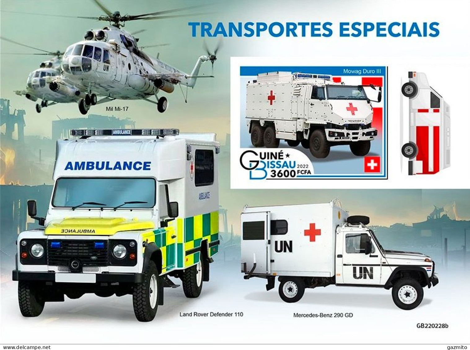 Guinea Bissau 2022, Transport, Helicopter, Red Cross, BF IMPERFORATED - Hélicoptères