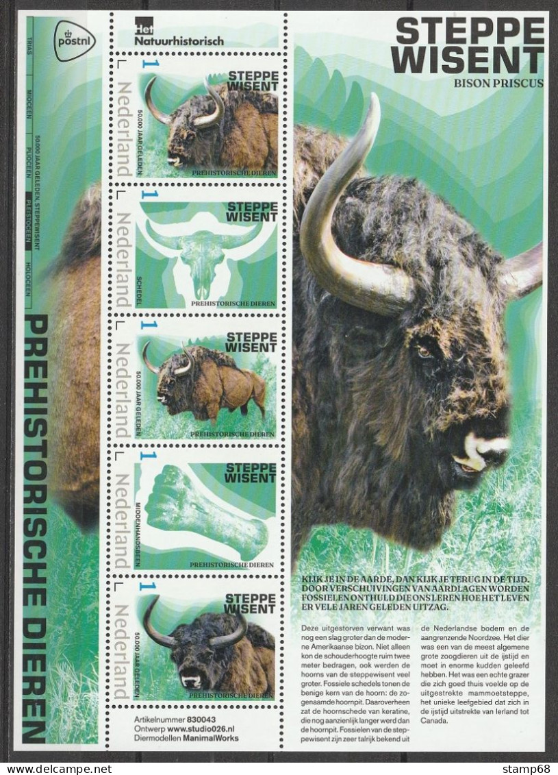 Nederland NVPH 3642 Vel Persoonlijke Zegels Prehistorische Dieren Steppe Wisent 2024 MNH Postfris Bison Priscus - Persoonlijke Postzegels