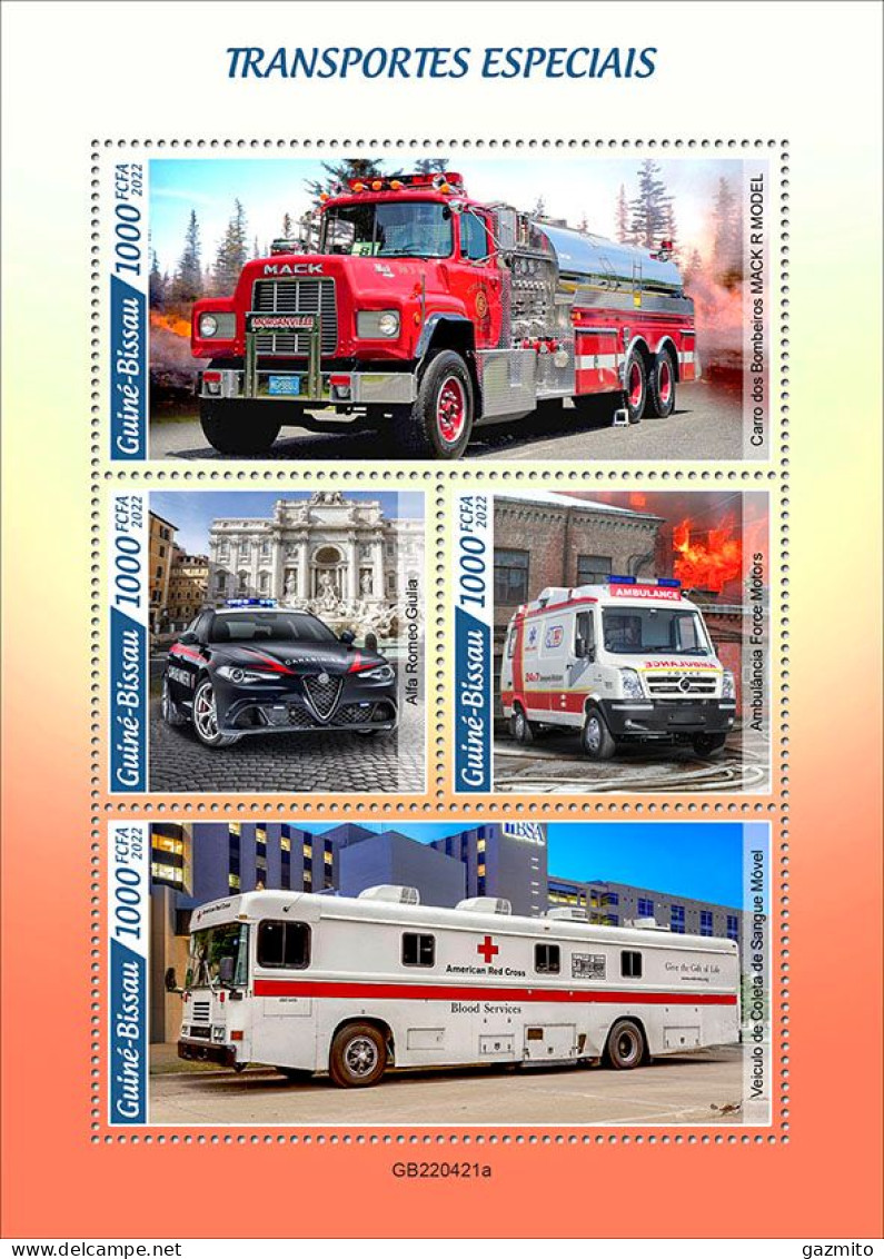 Guinea Bissau 2022, Transport, Police, Car, Truck, 4val In BF - Sapeurs-Pompiers