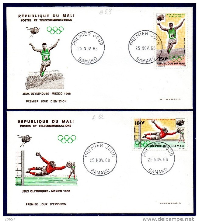 Mali A 062/63 Fdc, Satellite Télécom , JO De Mexico , Football , Saut En Longueur - Summer 1968: Mexico City