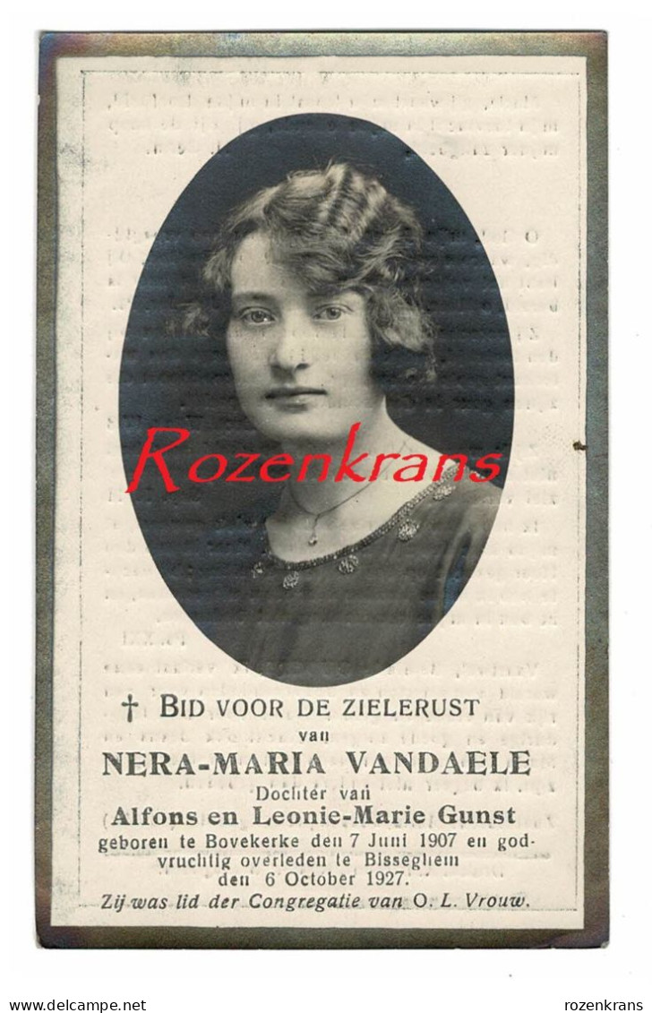 Nera Vandaele Mooie Jonge Vrouw Dochter  Alfons Leonie Gunst Bovekerke Bissegem 1927 Foto Photo Doodsprentje Bidprentje - Décès