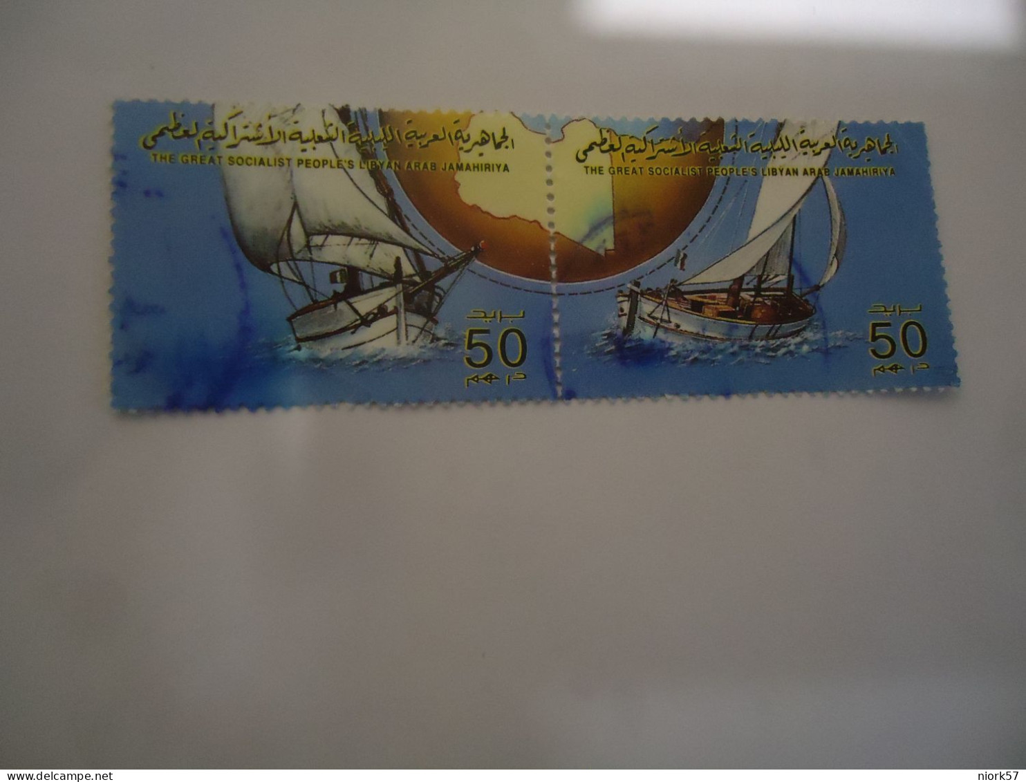 LIBYA  USED PAIR  STAMPS  SHIPS AND MAP - Libye