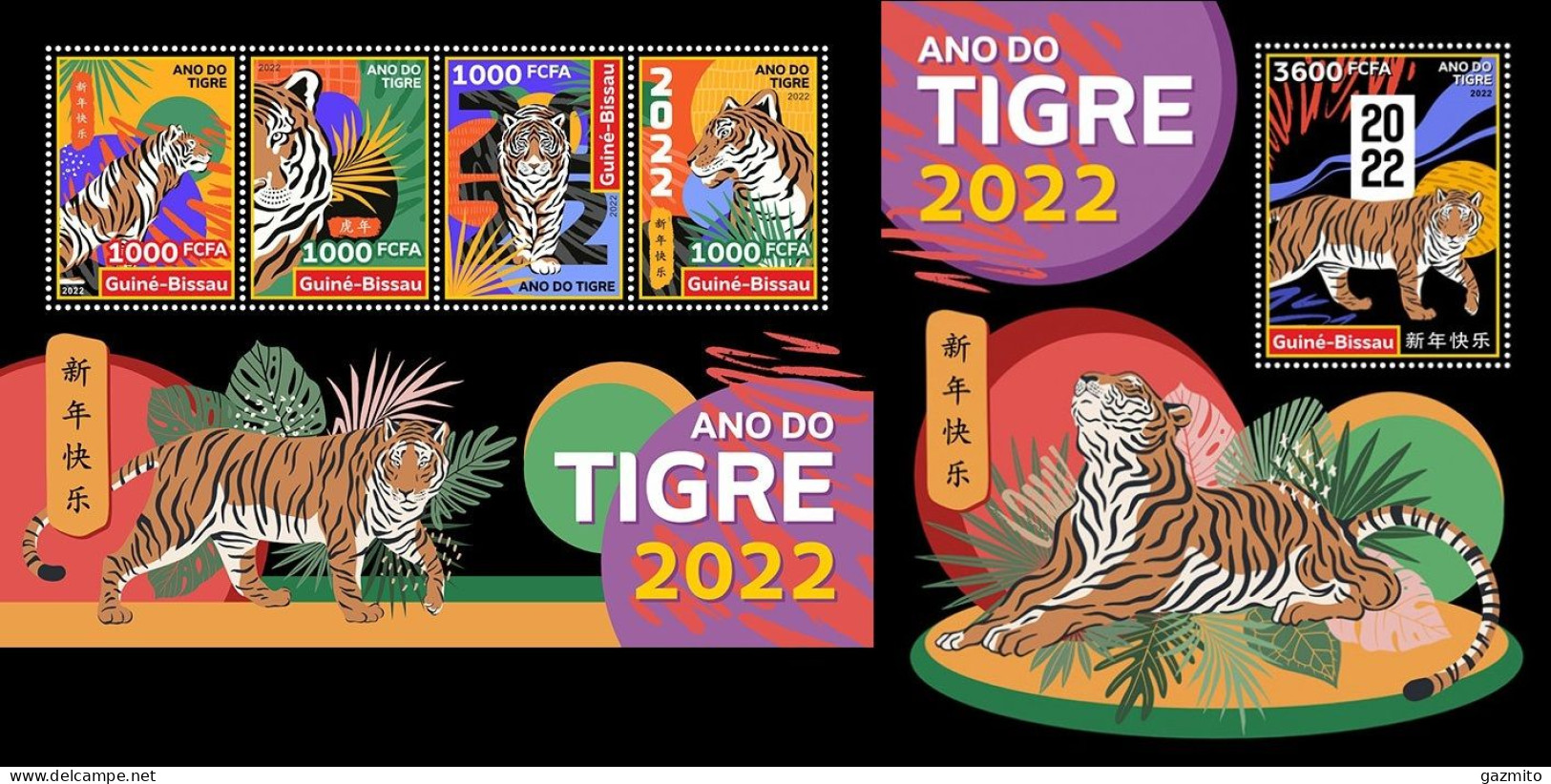 Guinea Bissau 2022, Year Of The Tiger, 4val In BF +BF - Big Cats (cats Of Prey)