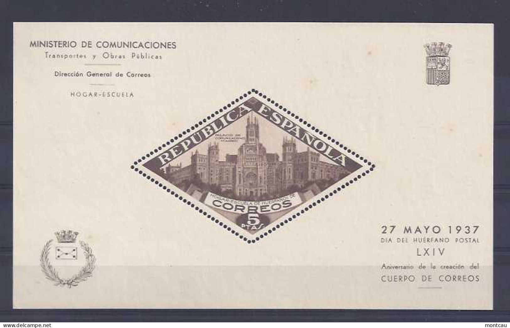 Spain - 1937, Telegrafos Palacio Comnicaciones Ed 17  (**) - Bienfaisance