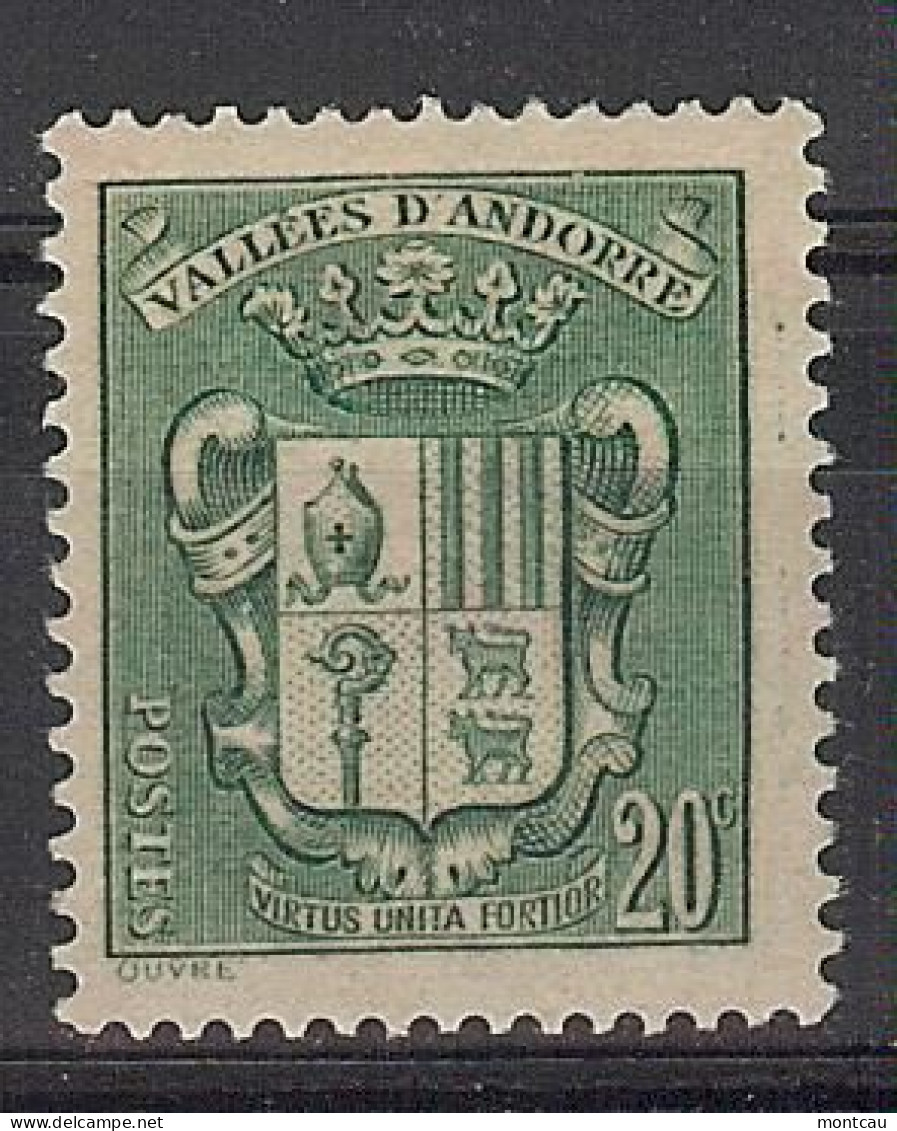 Andorra Fran. 1937 Escudo 20 C Ed:55 (**) - Nuovi