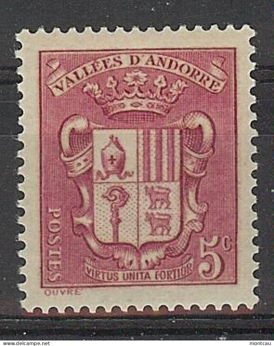 Andorra Fran. 1937 Escudo 5 C Ed:52 (**) - Unused Stamps