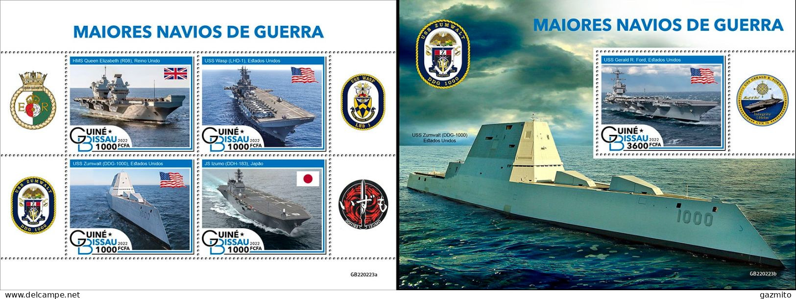 Guinea Bissau 2022, War Ships, 4val In BF +BF - Sottomarini