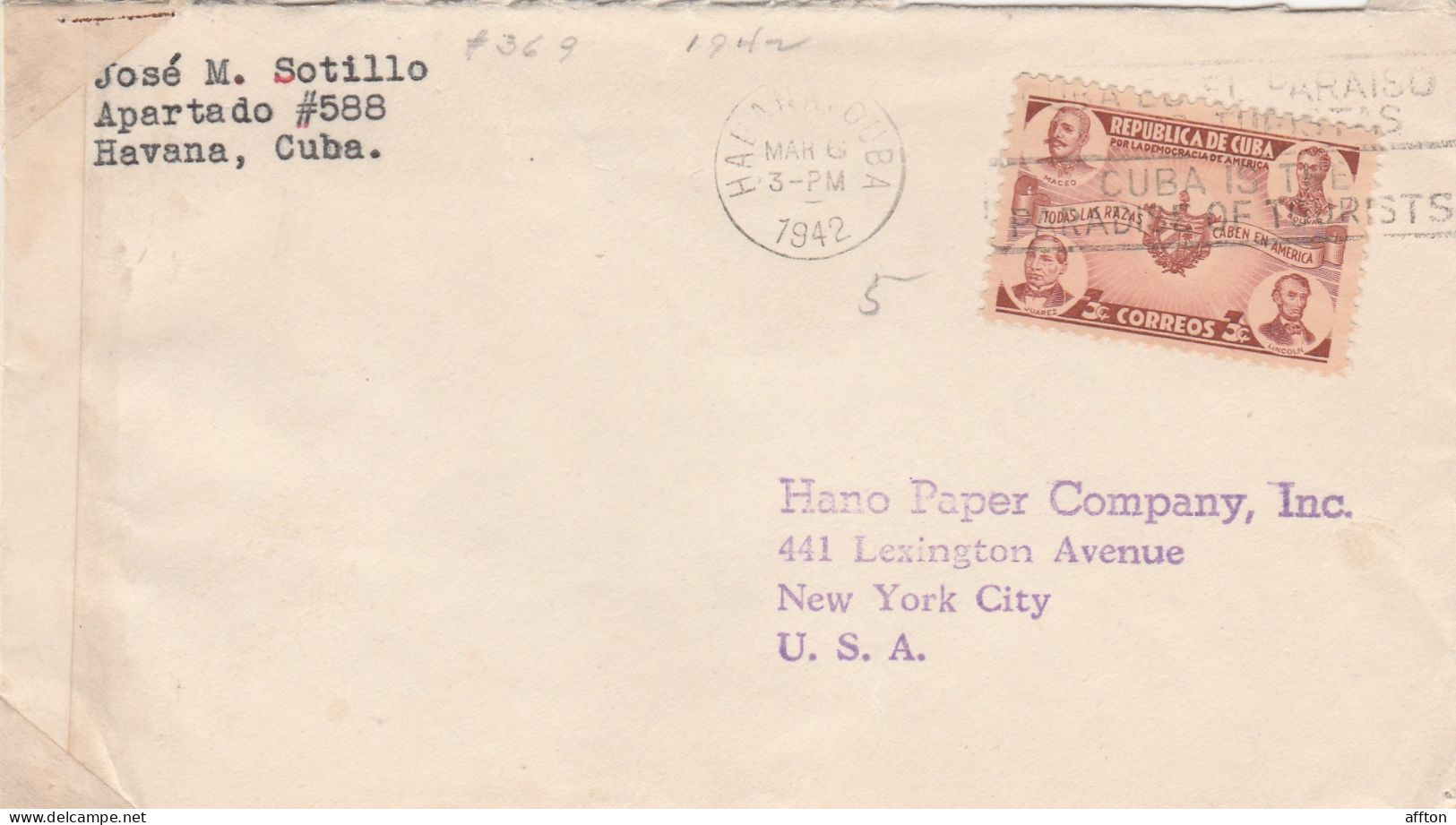 Cuba 1942 Cover Mailed - Briefe U. Dokumente