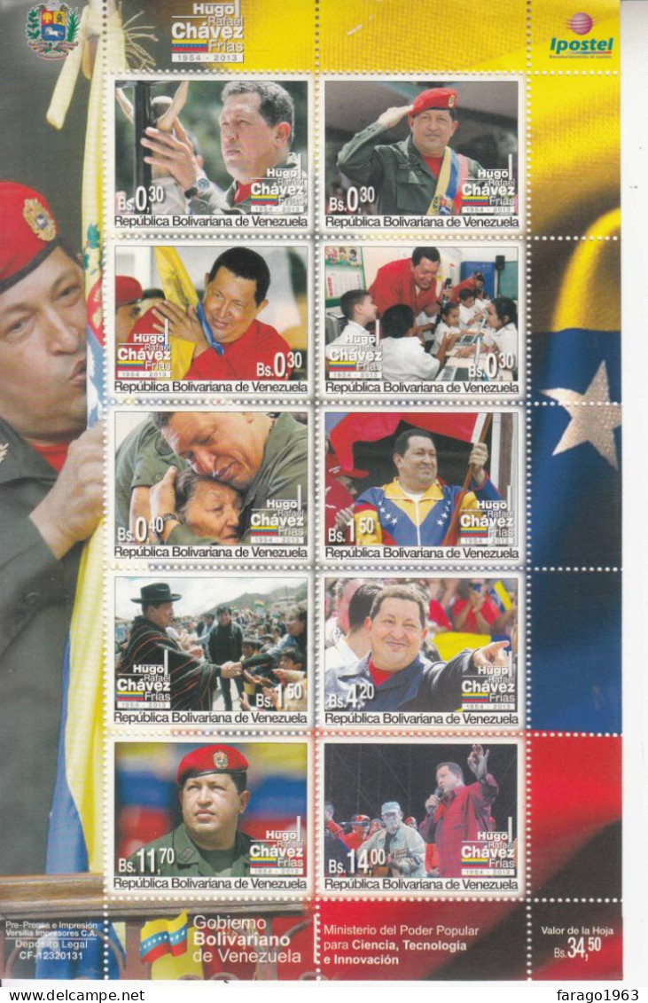 2013 Venezuela President Hugo Chavez Flags Miniature Sheet Of 10 MNH - Venezuela