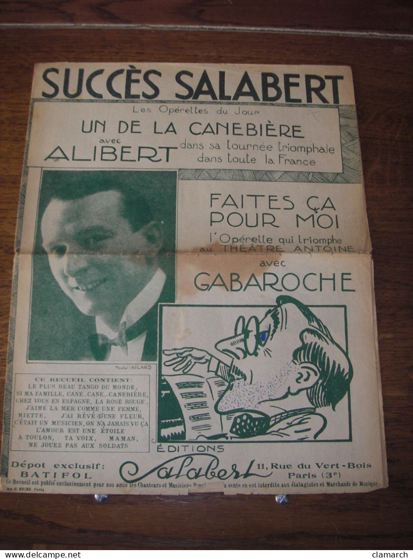 Partitions-SUCCES SALABERT-Les Opérettes Du Jour, 15 Succès Dont Le Plus Beau Tango Du Monde-Cane...Cane...Cannebière, E - Partitions Musicales Anciennes